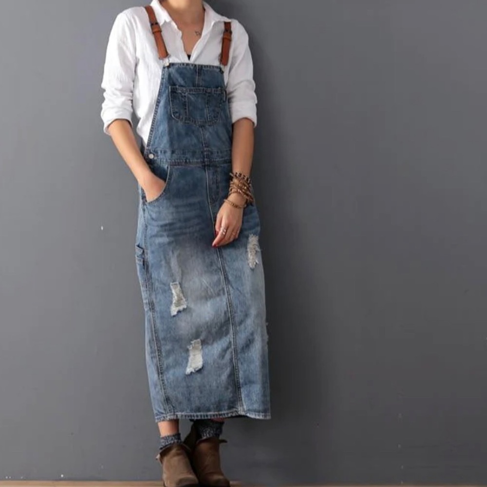 The Maverick Life boho artist denim overall dress